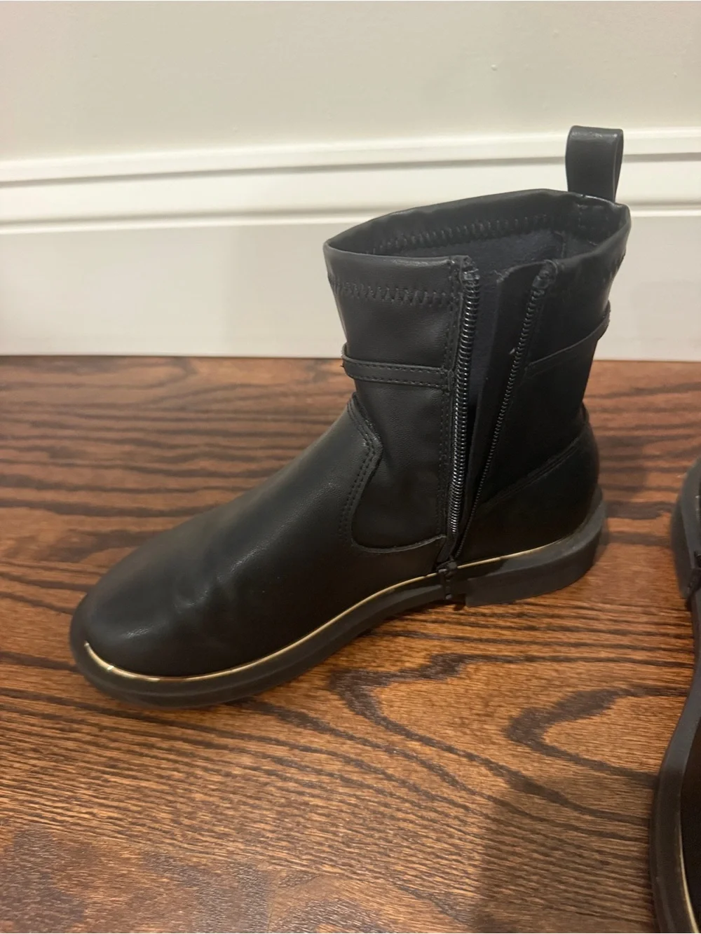 Zara Kids Black Ankle Chelsea Boots with Gold Trim Sole